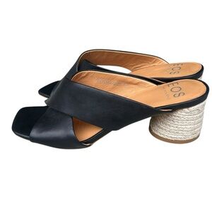 EOS Petora Black Leather Cross Front Slide with Espadrille Heeled Sandal Size 10